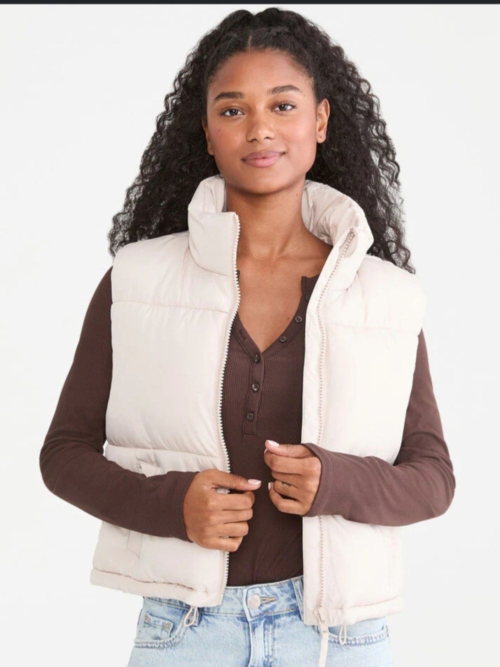 just be Neutral Cream Quilted Puffer Vest